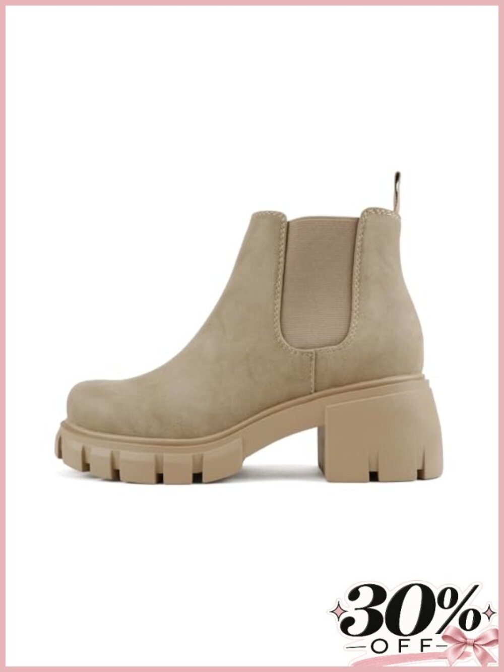 Chelsea Ankle Bootie Lug Sole Block Heel Pull-On Vegan